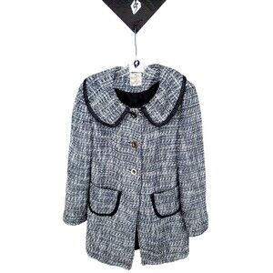 Tulle Women's Tweed Black & White Long Sleeve Wool Blend Pea Coat Size Large